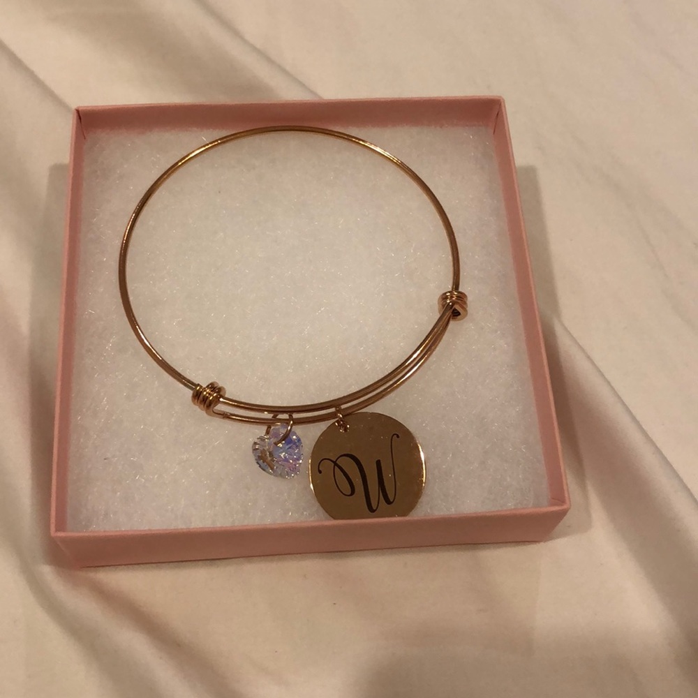 Gold Bangle Bracelet with ‘W’ Initial